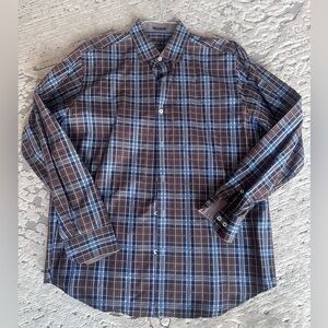Bugatchi Brown and Blue Plaid Shirt